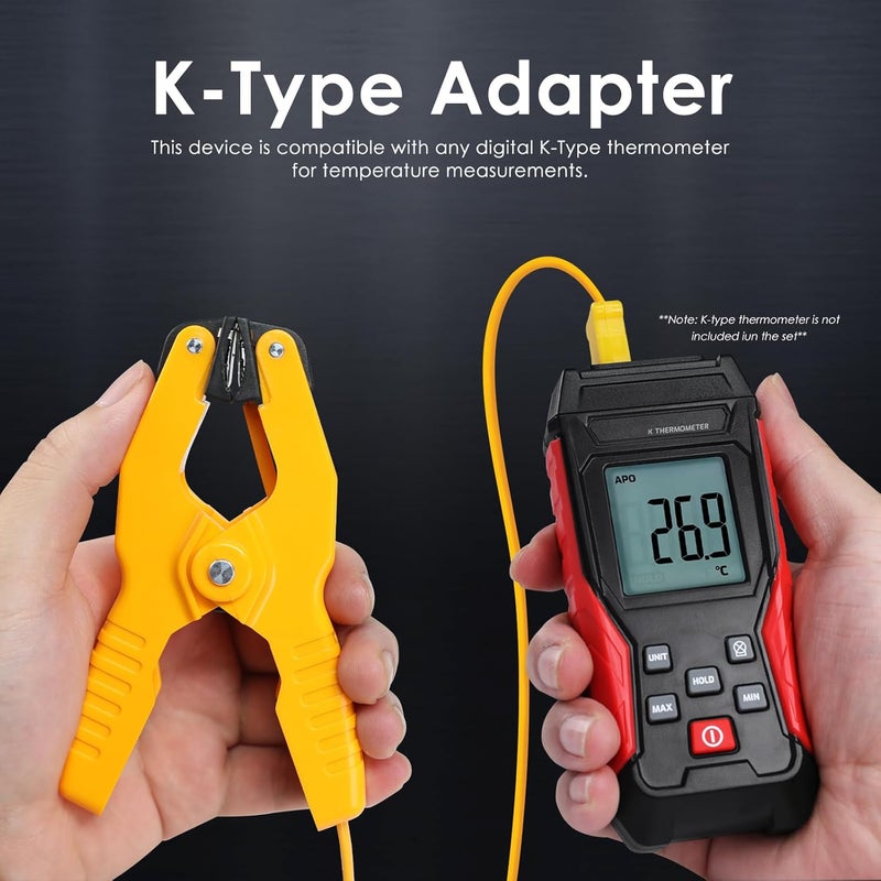 JuviPerpric K-Type Thermometer Clamp Pipe Temperature Clamp for HVAC/Multimeter, HVAC Temperature Meter with Type K Plug Adapter -40~392℉(-40~200℃) - Image 5